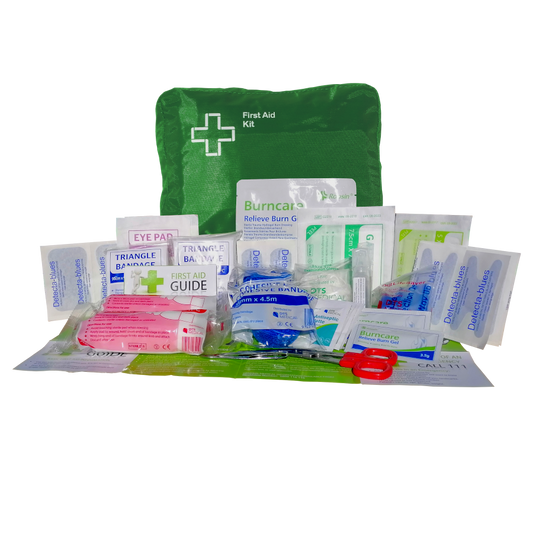 first aid kit with blue plasters